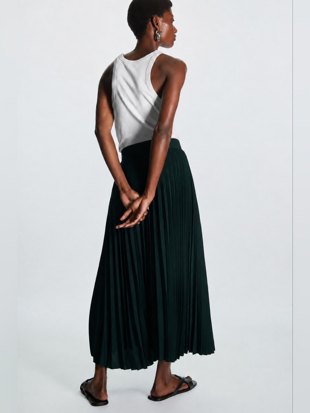 COS Dark Teal Pleated Midi Skirt Size 10